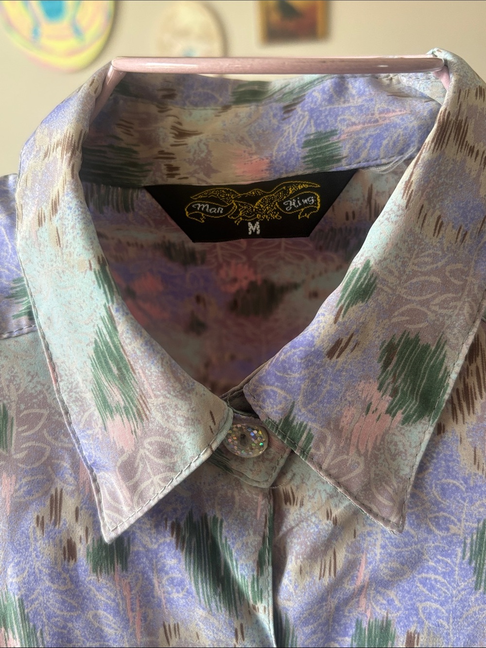 Relaxed Floral Button-Up Blouse in Lavender and Mint - Picture 3 of 3